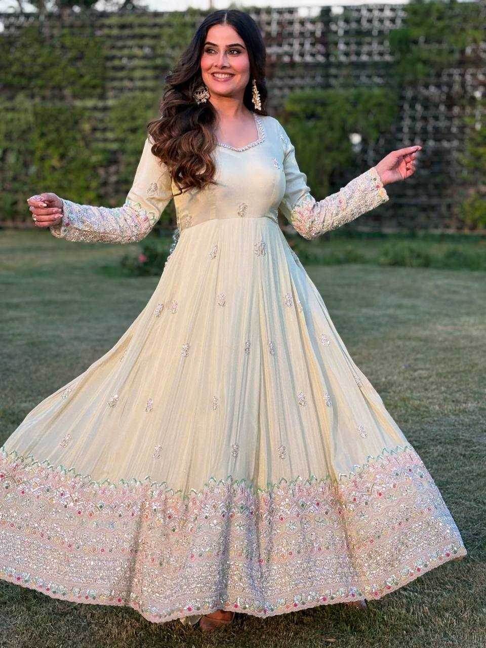 Faux Georgette Embroidery Sequin Gown - MYLUXURY LANE ENTERPRISE